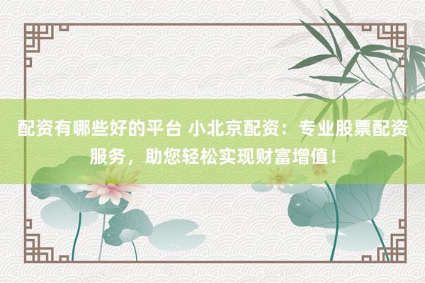配资有哪些好的平台 小北京配资：专业股票配资服务，助您轻松实现财富增值！