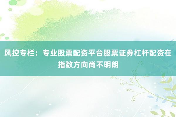 风控专栏：专业股票配资平台股票证券杠杆配资在指数方向尚不明朗